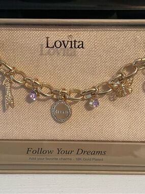 Gold-Plated Charm Bracelet with Pink Accents